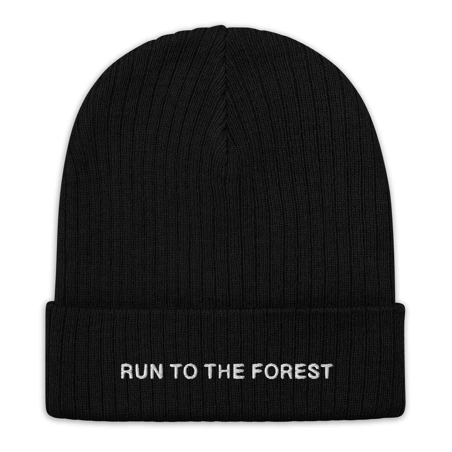 Run to the Forest Text Ribbed-Knit Beanie