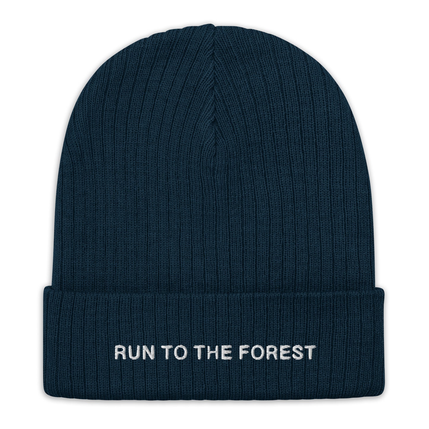 Run to the Forest Text Ribbed-Knit Beanie
