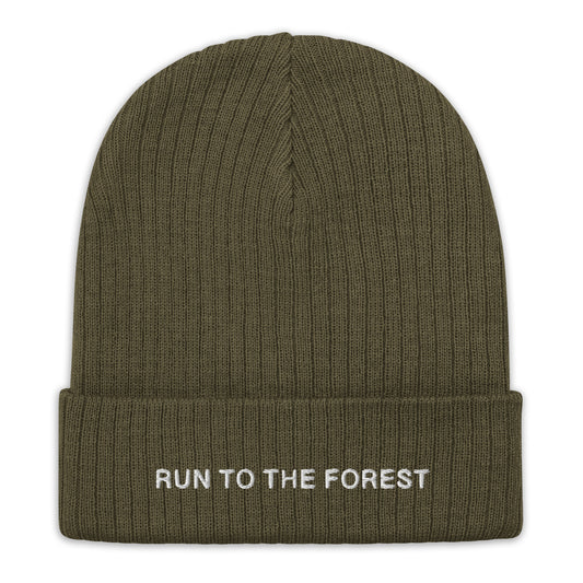 Run to the Forest Text Ribbed-Knit Beanie